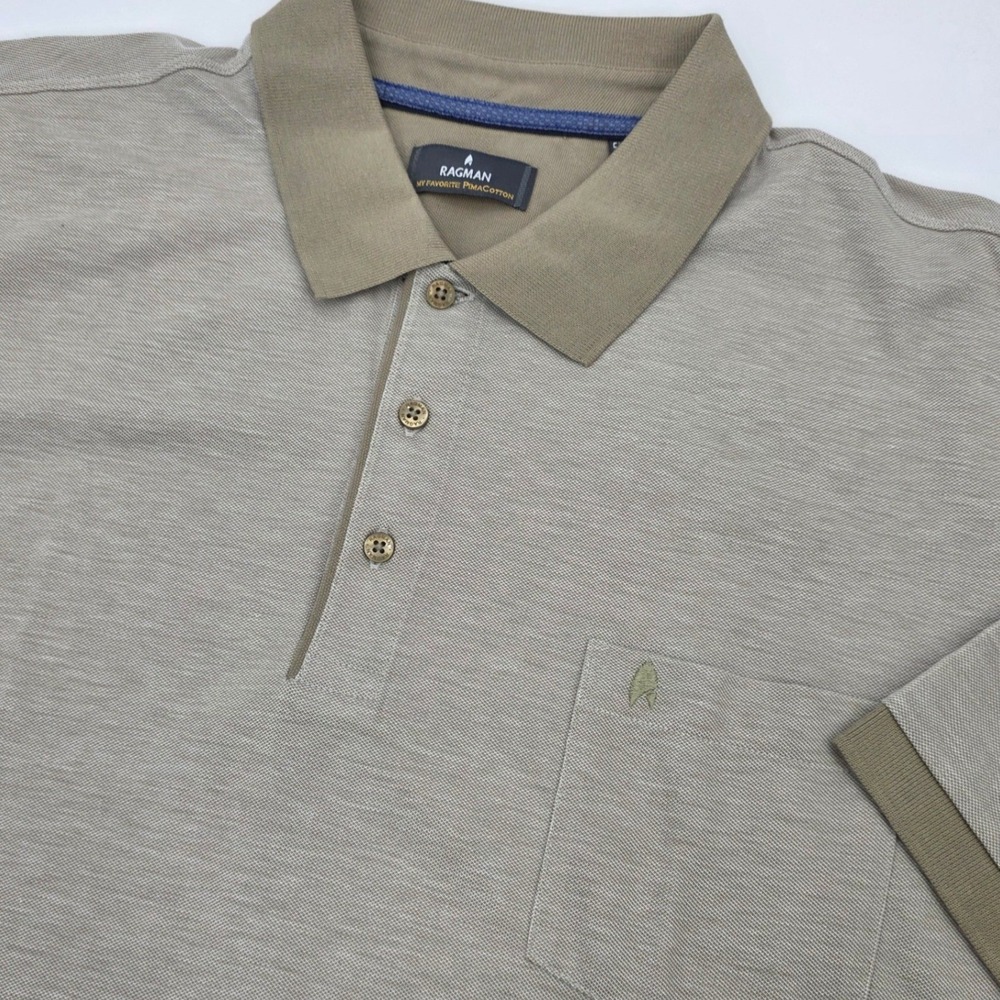 RAGMAN MY FAVORITE POLO SHIRT MENS 5XL TAN POCKET PREPPY CLASSIC HERREN PIMA NEW